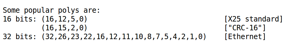 Popular generator polynomials 